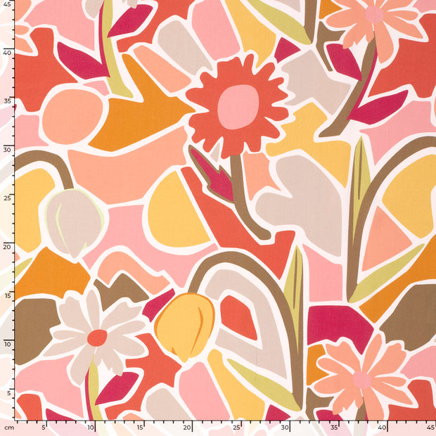 Viscose Poplin fabric Abstract Orange