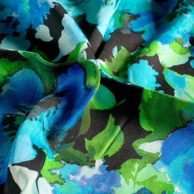 Viscose Satin fabric Flowers Cobalt