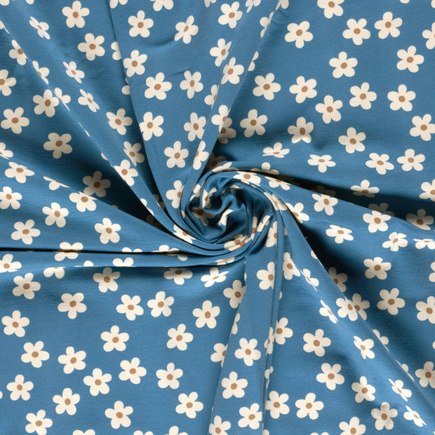 French Terry geraut fabrik Indigoblau bedruckt 