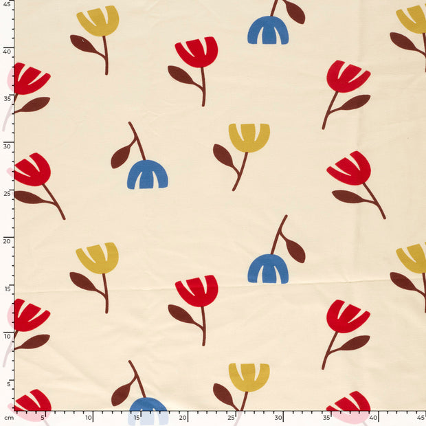 French Terry fabrik Blumen Beige