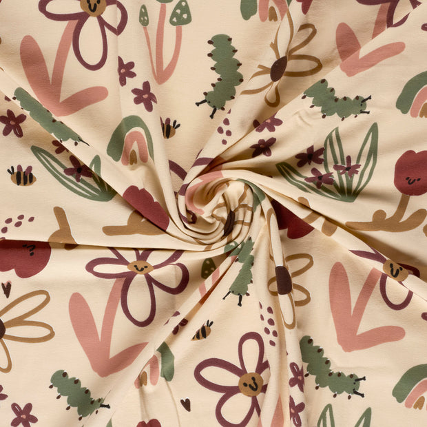 French Terry fabric Beige brushed and digital printed 