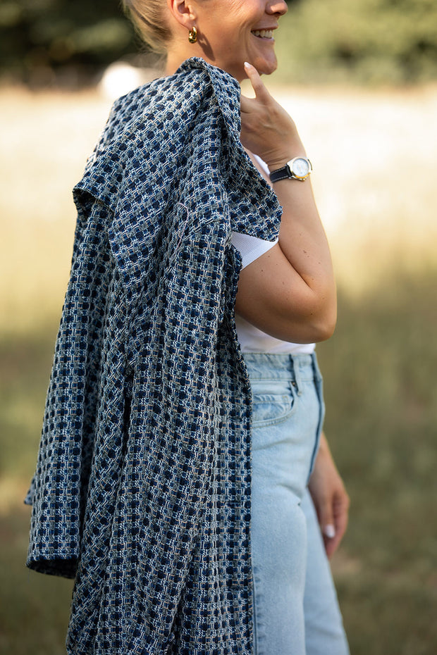 Bouclé tissu Carreaux Bleu Marine