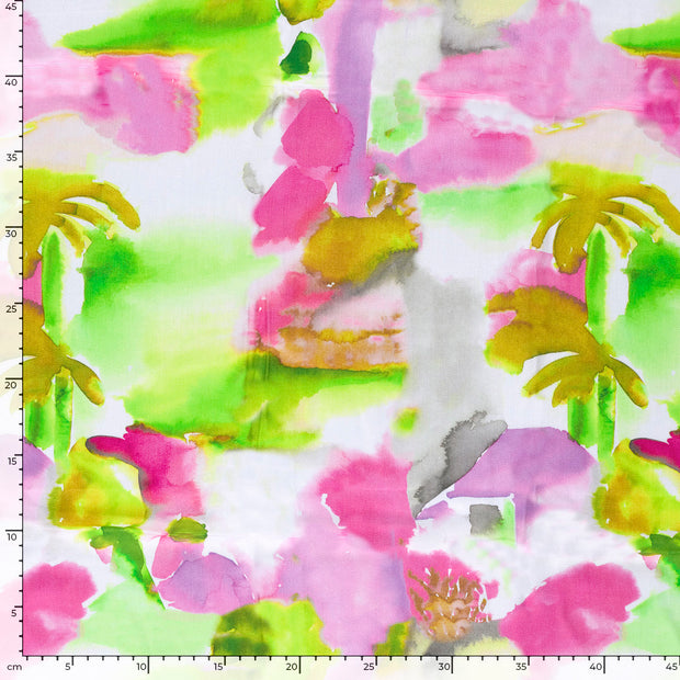 Viscose Satin fabric Abstract Fuchsia