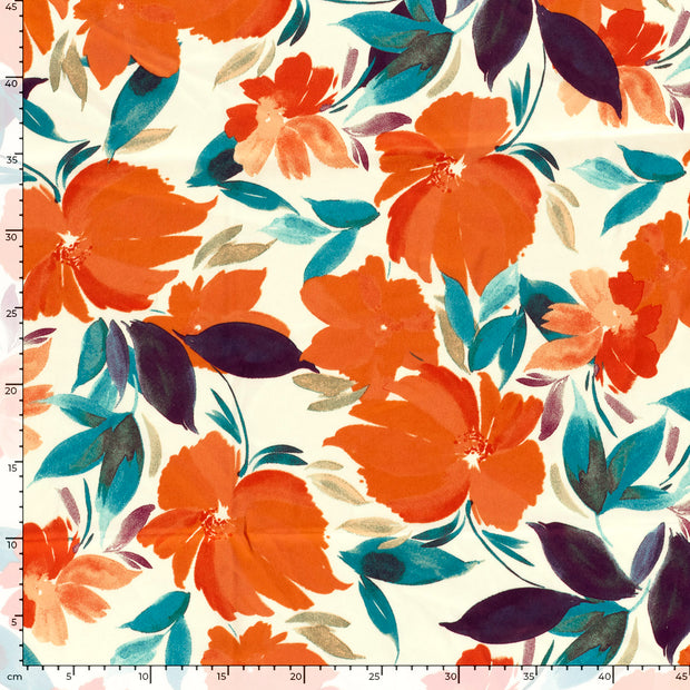Satin Duchesse fabric Flowers Orange