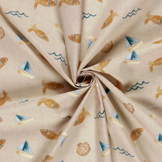 Popeline de Coton tissu Beige 