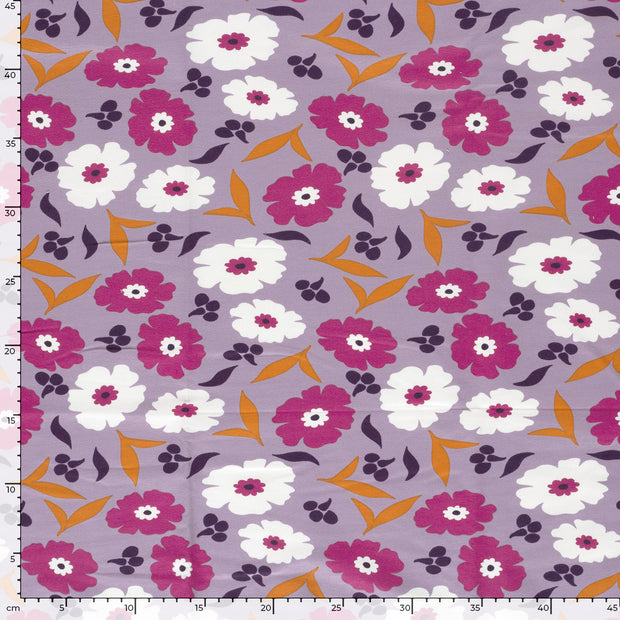 French Terry fabric Flowers Lila