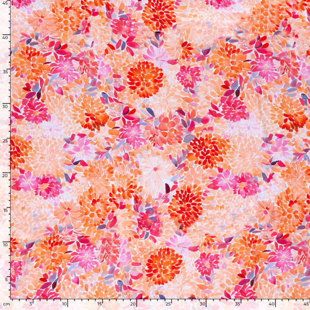 Viscose Satin fabric Flowers Salmon