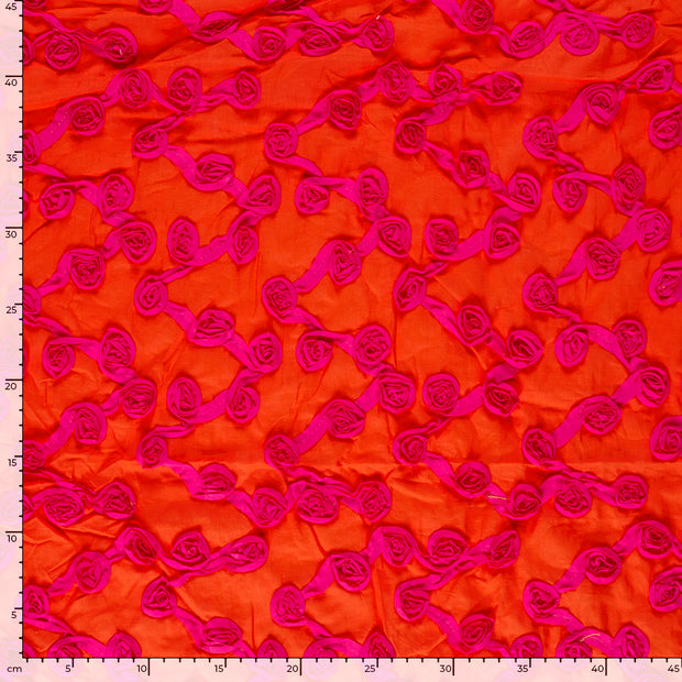 Voile fabric Flowers Red