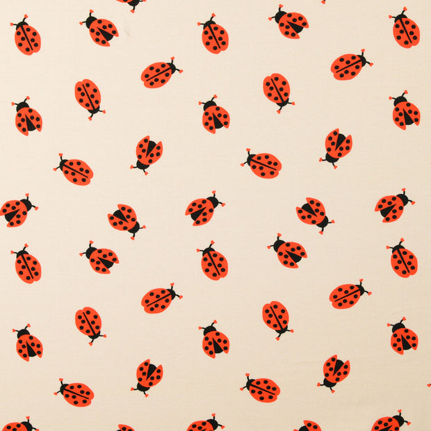 Cotton Jersey fabric Ladybugs Off White