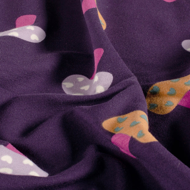 French Terry fabric Mushrooms Purple