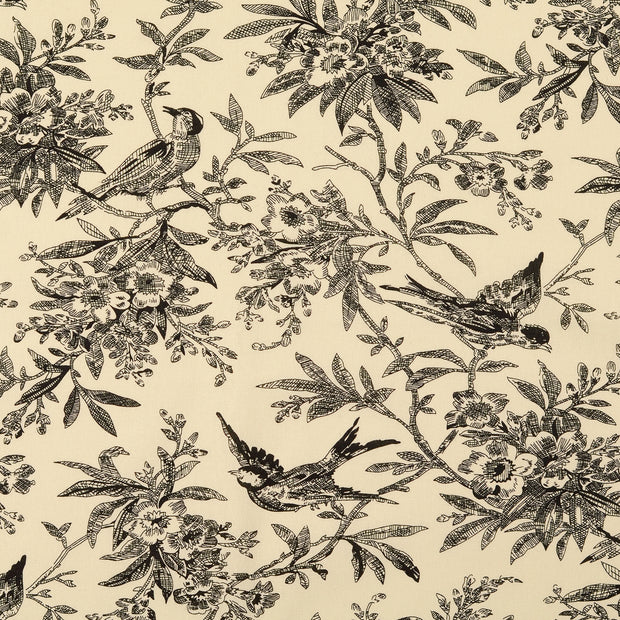 Cotton Poplin fabric Leaves Black