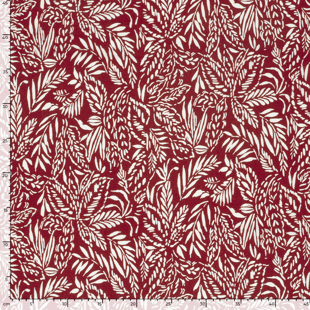 Viscose Nylon Crepe fabric Leaves Bordeaux