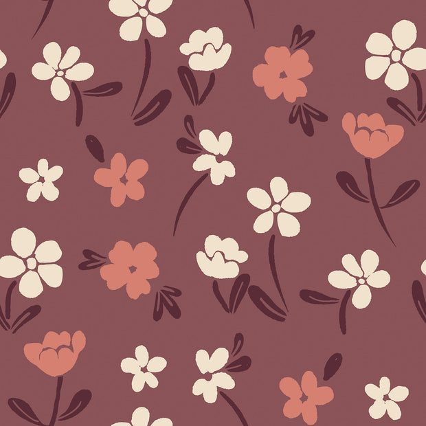 Flannel fabric Flowers Bordeaux