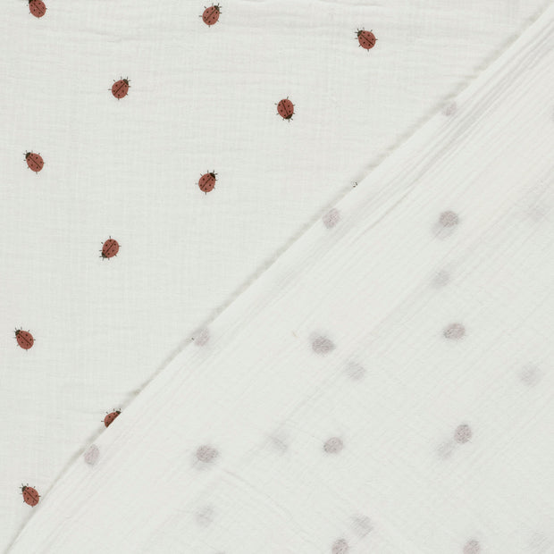 Double gaze tissu coccinelles imprimé 