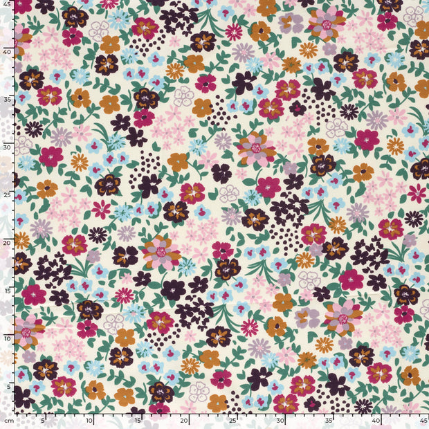 French Terry tissu fleurs Blanc cassé