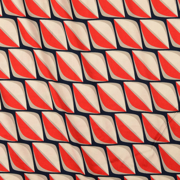 Viscose Satin tissu motifs géométriques Bleu Marine