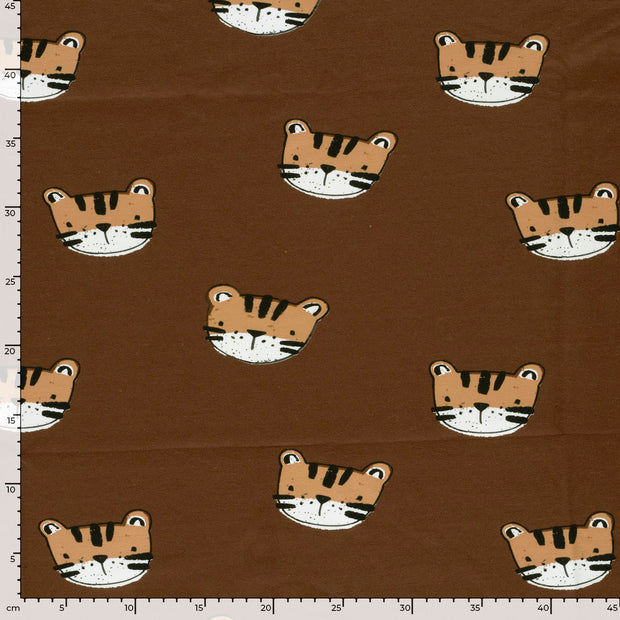 French Terry fabric Tigers Brown