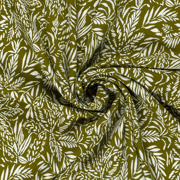 Viscose Nylon Crepe fabric Khaki Green printed 