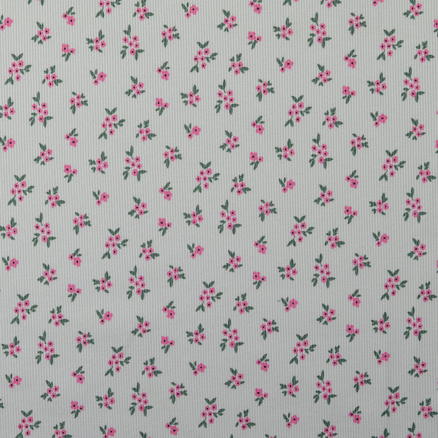 Rib Jersey tissu fleurs Bleu bébé