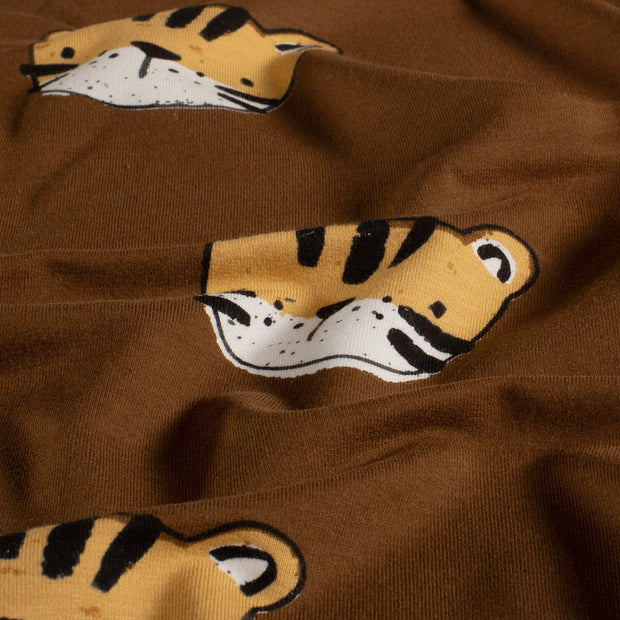 French Terry fabric Tigers Brown
