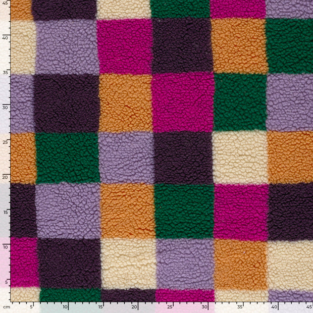 Sherpa Fleece fabric Checks Fuchsia