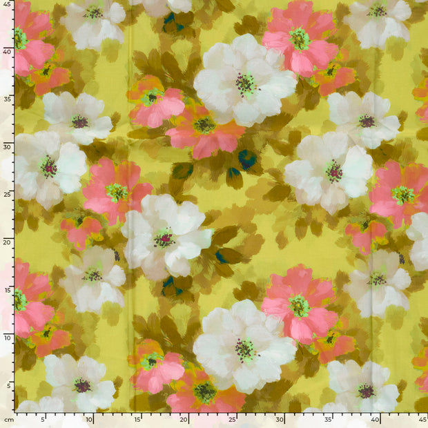 Voile fabric Flowers Oker
