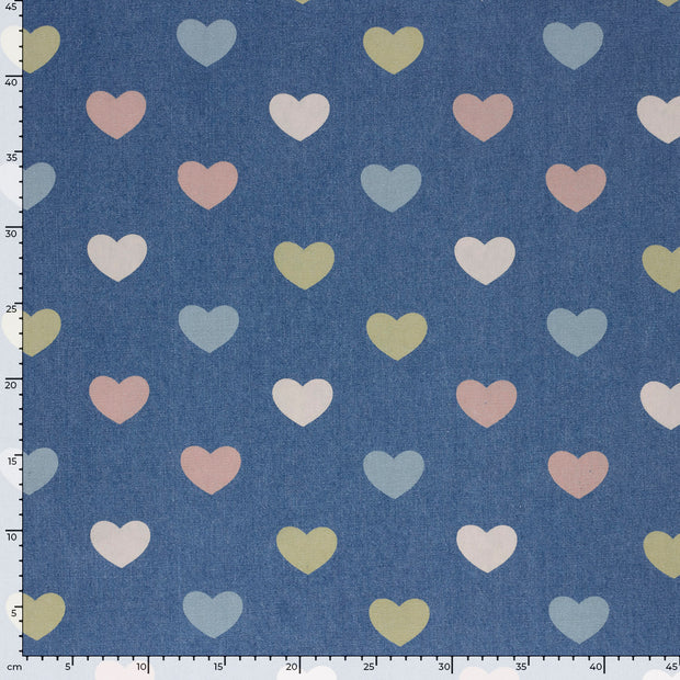 Denim fabric Hearts Indigo