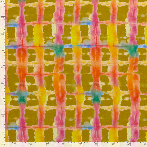 Woven Viscose Linen fabric Abstract Lime Green