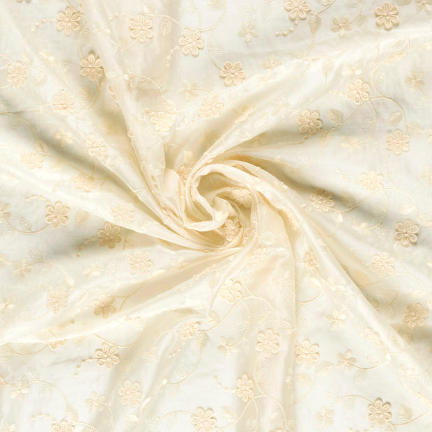 Chiffon tissu Blanc cassé brodé 