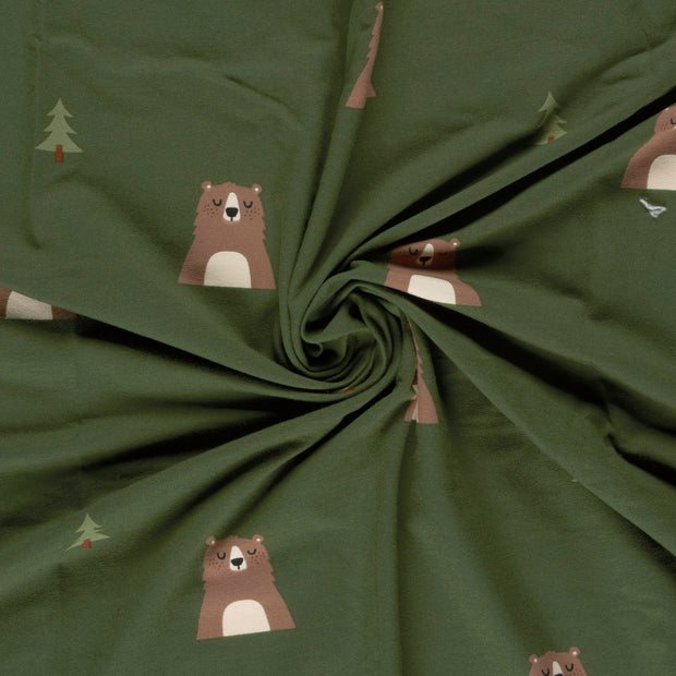 French Terry fabric Dark Green brushed and digital printed 