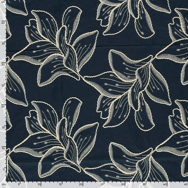 Voile tissu fleurs Bleu Marine