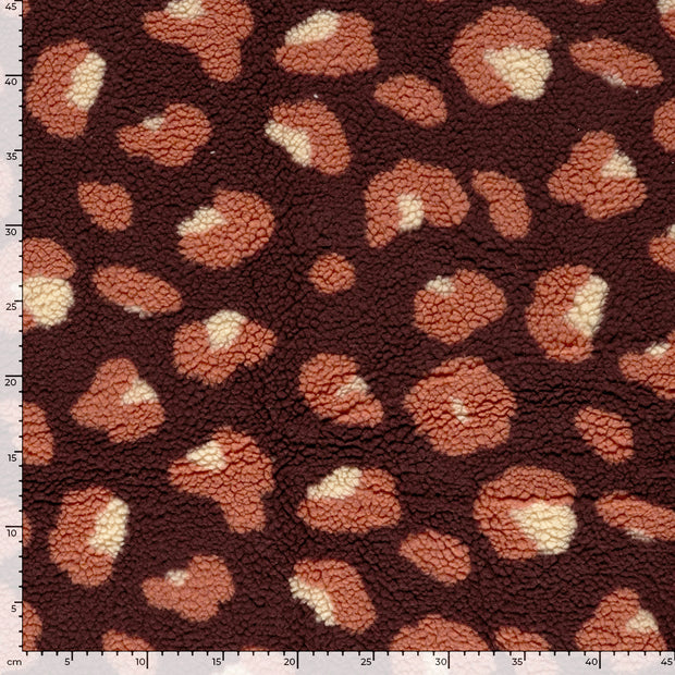 Sherpa Fleece fabric Leopards Bordeaux