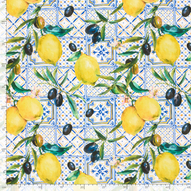 Panama fabric Fruits White