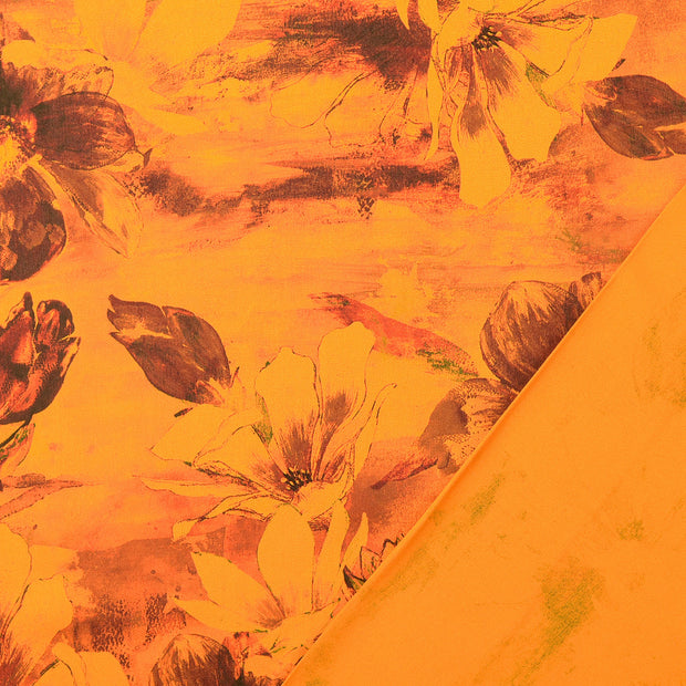 Viscose Satin fabric Orange digital printed 