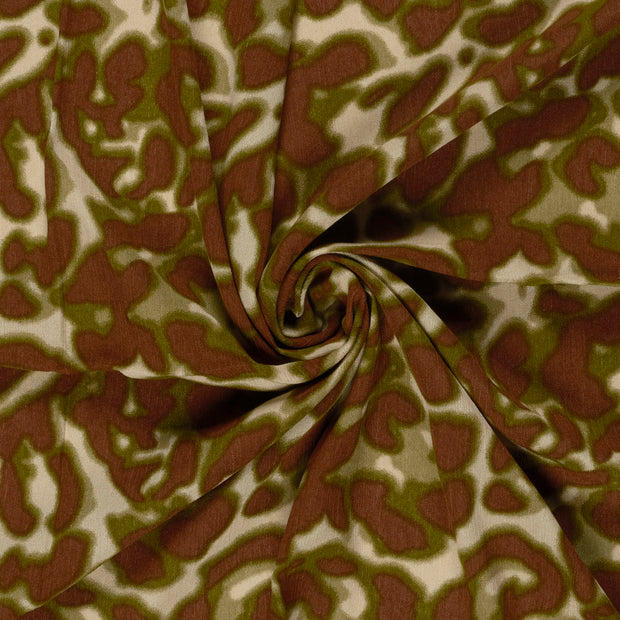 Satin fabric Khaki Green printed 