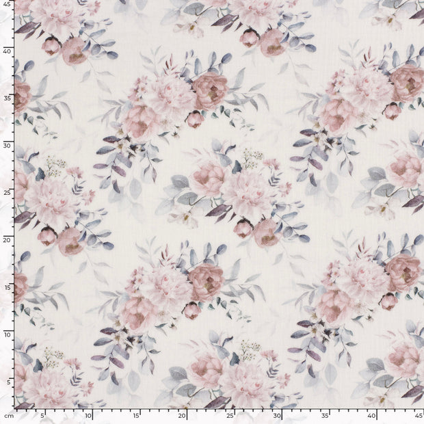 Double gaze tissu fleurs Blanc cassé