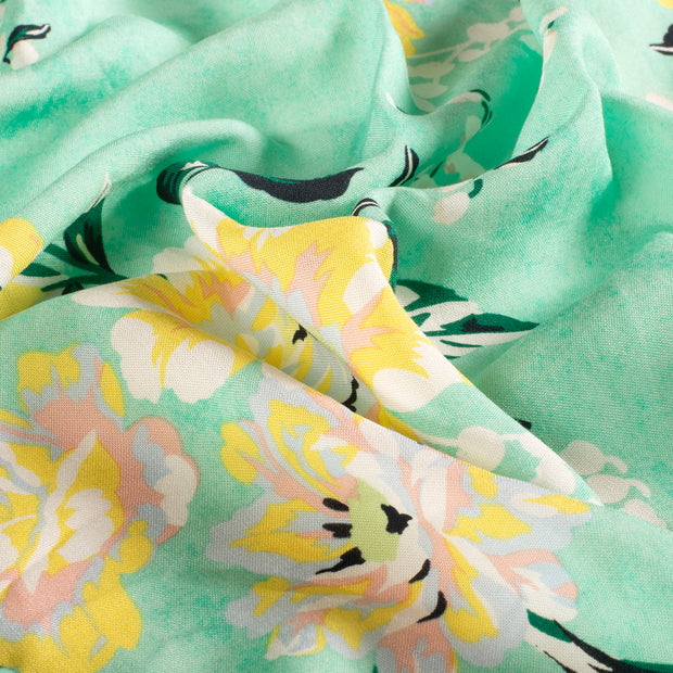 Bamboo Poplin fabric Flowers Mint
