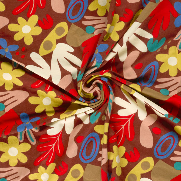 French Terry fabric Dark Red brushed and digital printed 