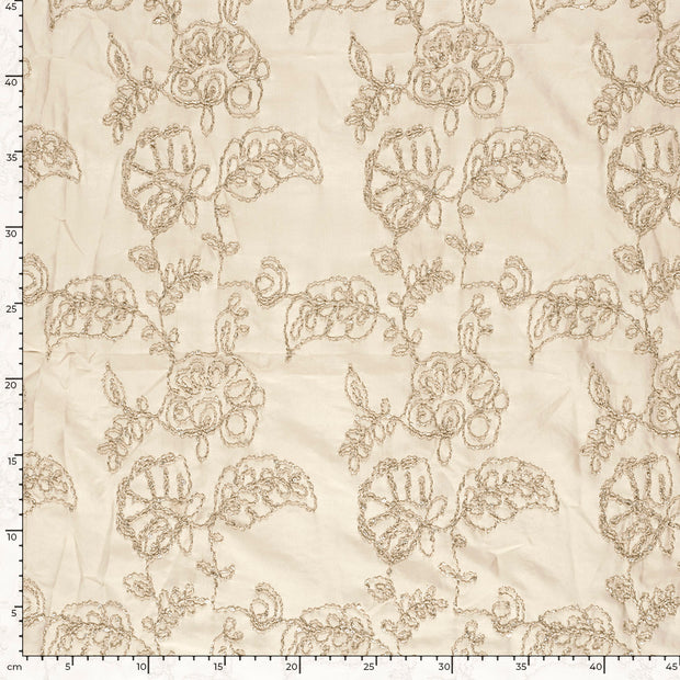 Woven Polyester fabric Flowers Beige