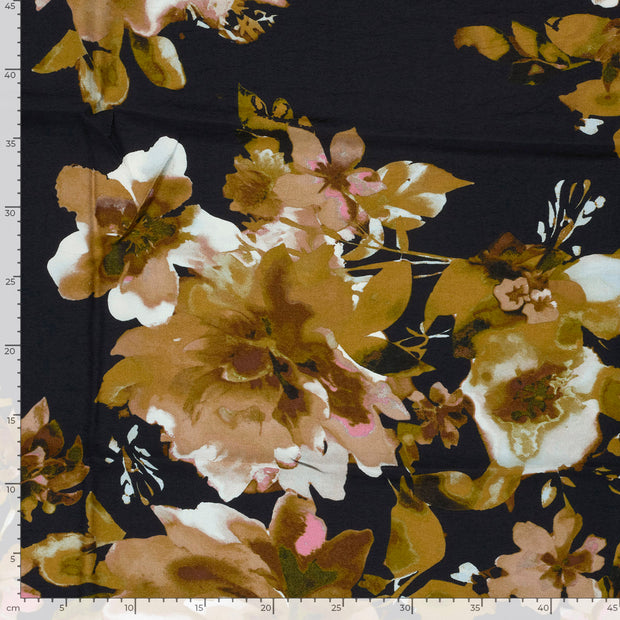 Viscose Nylon Crepe fabric Flowers Navy
