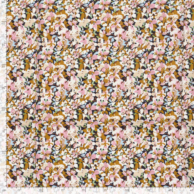 Popeline de Viscose tissu fleurs Ocre