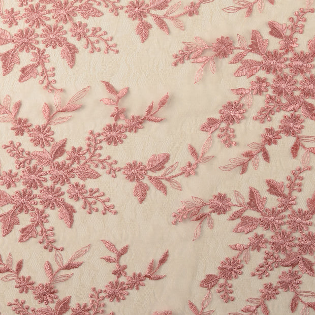 Dentelle tissu fleurs Vieux rose