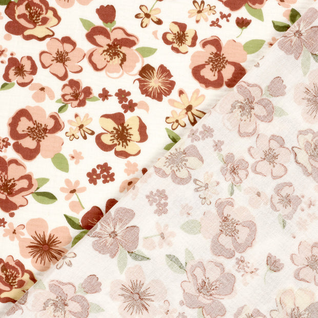 Double gaze tissu fleurs imprimé 