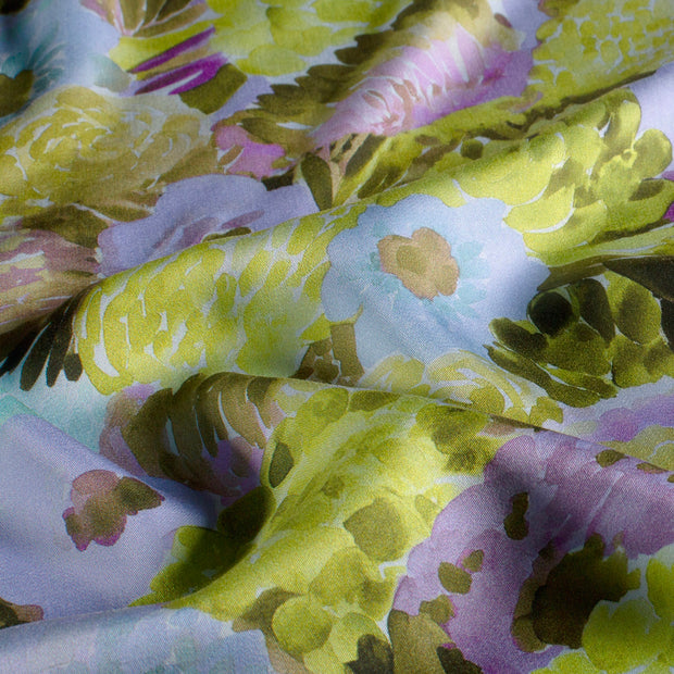 Viscose Satin tissu fleurs Bleu clair