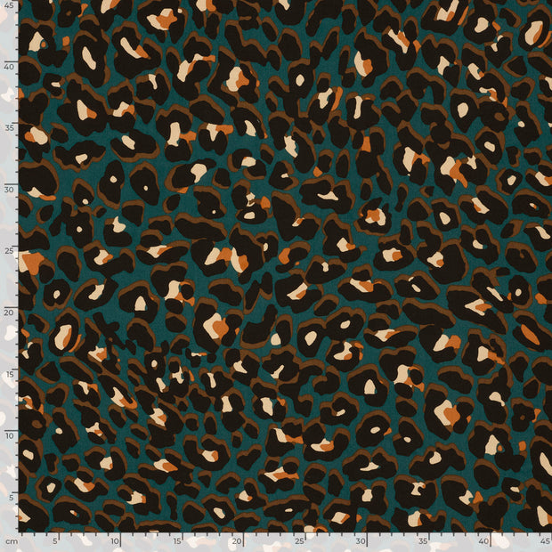Viscose Poplin fabrik Blumen Petrol