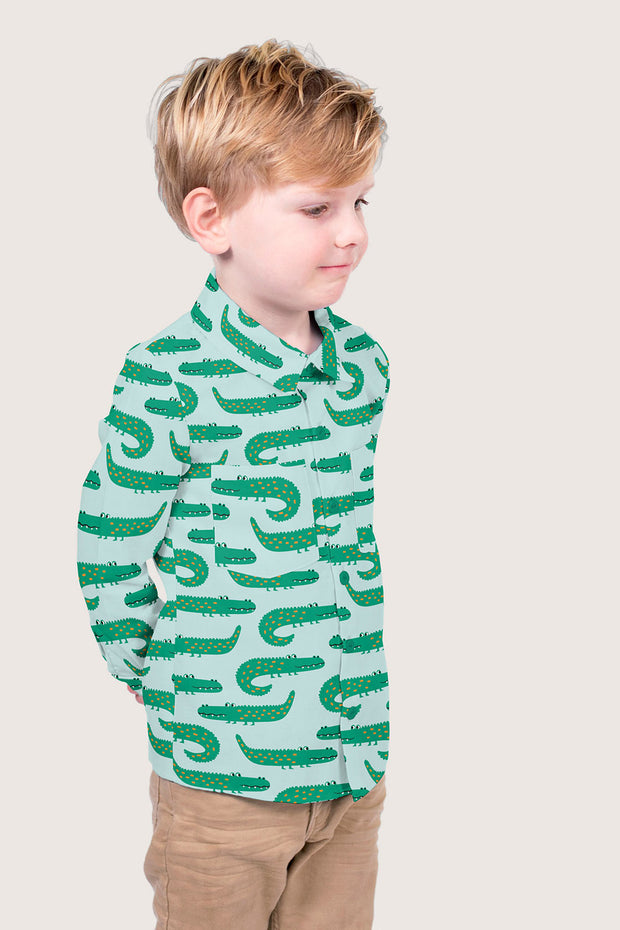 Popeline de Coton tissu crocodiles Bleu bébé