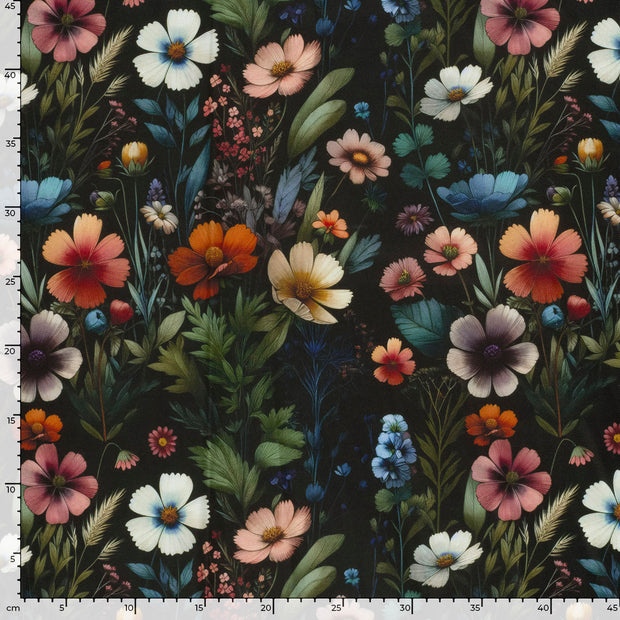 Panama fabric Flowers Black