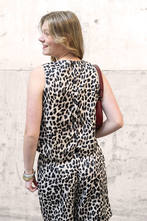 Satin Duchesse fabrik Leoparden Beige