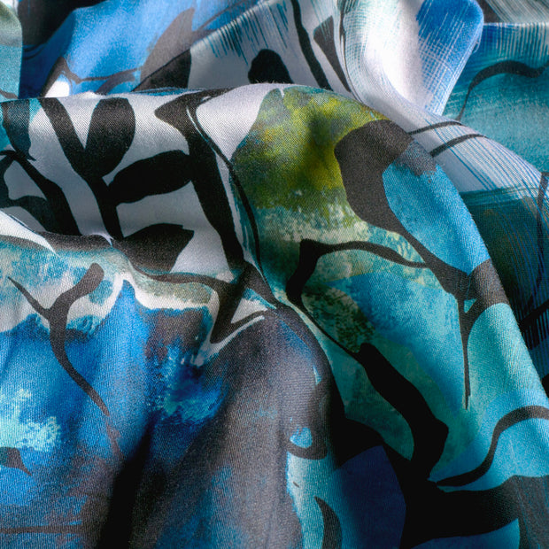 Viscose Satin fabric Flowers Cobalt