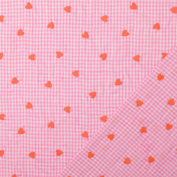 Popeline de Coton tissu Rose brodé 